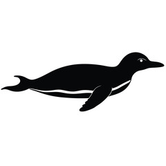 Obraz premium Black and white illustration of a swimming penguin isolated on a white background.