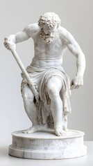 Fototapeta premium Museum sculpture, seated god, white background, art history