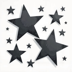 Obraz premium Black paper stars scattered on white background, festive decoration