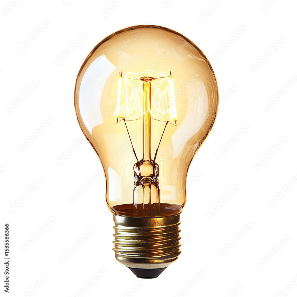 Poster vintage light bulb with warm glow, showcasing its filament design and classic shape, perfect for add