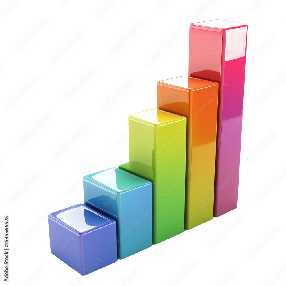 Poster colorful 3d bar graph representing growth and progress, showcasing vibrant hues from blue to red. id