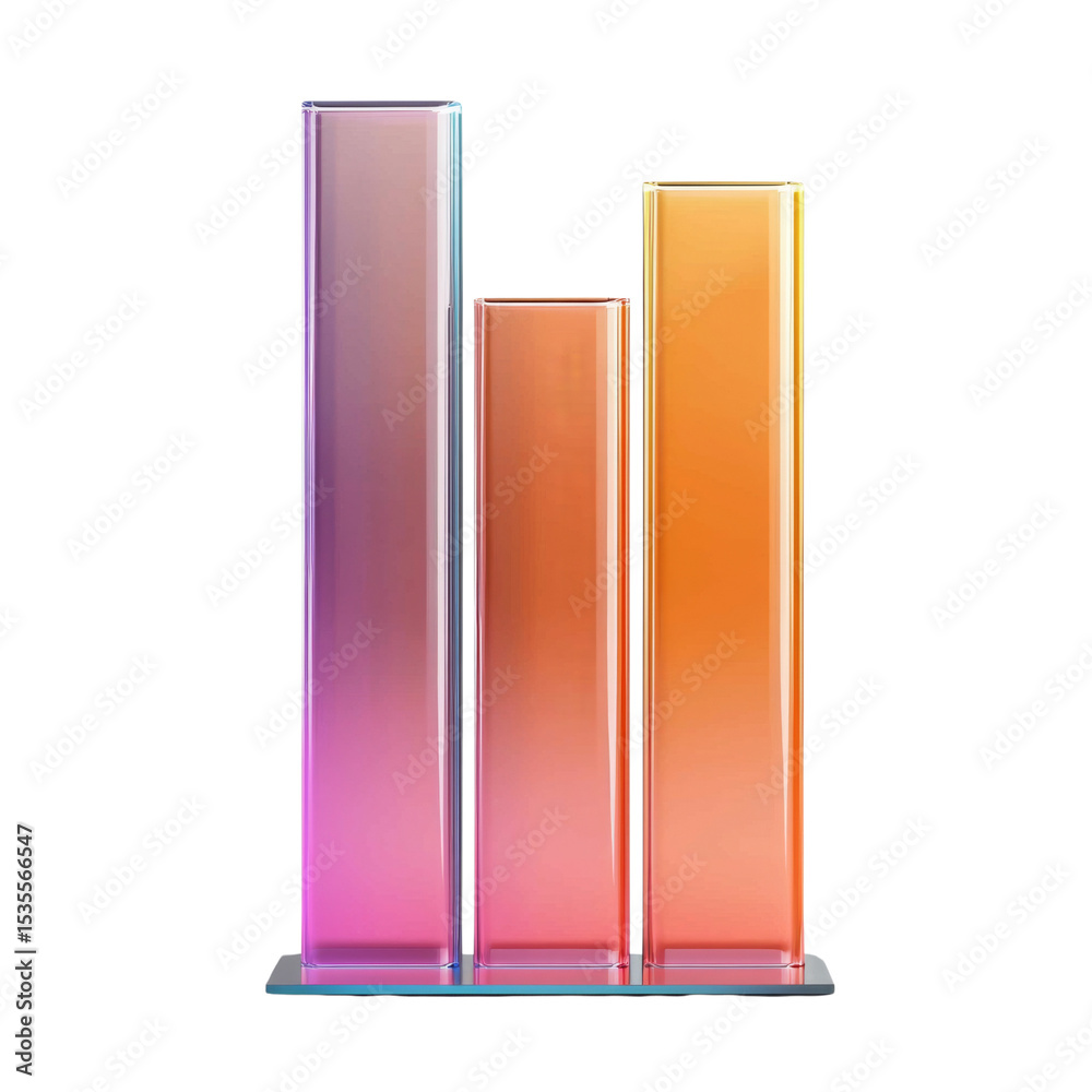 Poster Modern 3D bar graph with vibrant colors representing data growth and analysis. bars are arranged in ascending order, showcasing dynamic visual for presentations