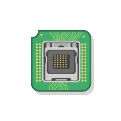 Obraz premium Green Circuit Board with Processor Socket showcasing intricate electronic components and technological design details.