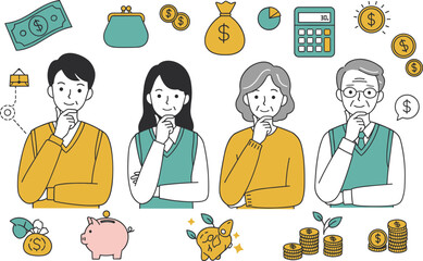 Financial Planning Thinking – Money, Investment – Diverse People, Budget Icons – Family Finance Concept, Savings and Growth Ideas