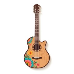 Naklejka premium Vibrant Floral Acoustic Guitar Design Perfect for Music Lovers and Musicians Seeking Unique Instrument Art