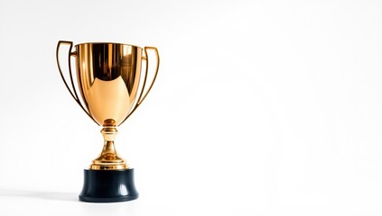 Fototapeta premium Golden trophy on black base against plain white background 
