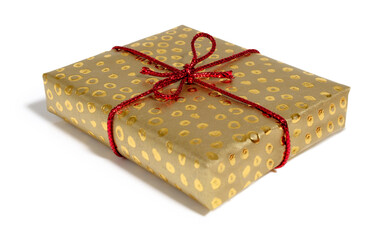 wrapped gift box with ribbon.