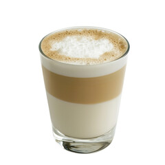 Creamy latte in clear glass with layered milk and coffee