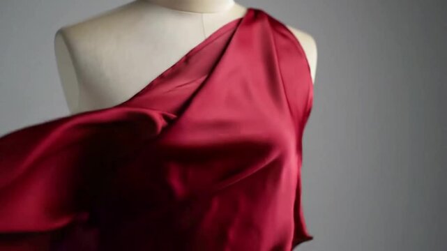 Deep crimson fabric draped on a mannequin