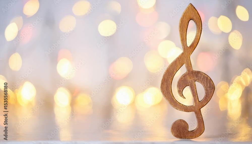 Aufkleber festive wooden treble clef with warm bokeh lights new year photo for web design print media branding