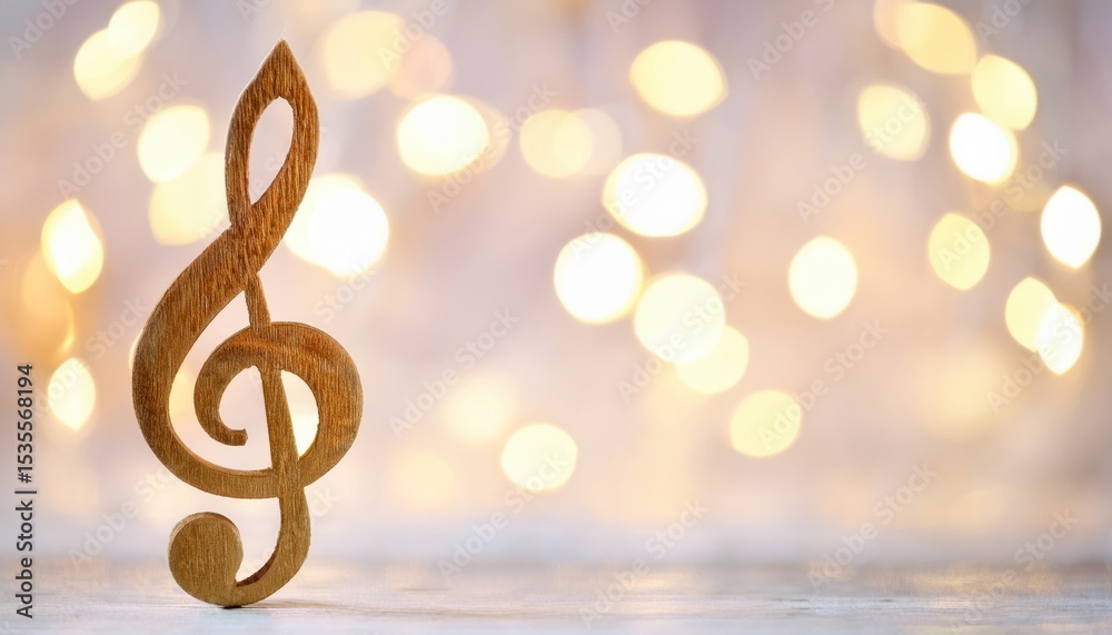 Aufkleber festive wooden treble clef with warm bokeh lights new year photo for web design print media branding