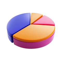 Obraz premium Colorful pie chart model representing data distribution in segments. This vibrant design showcases four distinct sections in purple, orange, pink, and blue, ideal for educational purposes