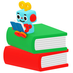 本の上で本を読んでる可愛いロボット