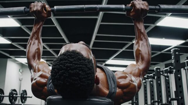 Man lifting barbell during intense workout