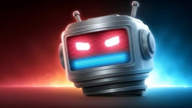 Evil robot on display. Artificial intelligence concept, showing destructive intent or danger from AI technology footage.
