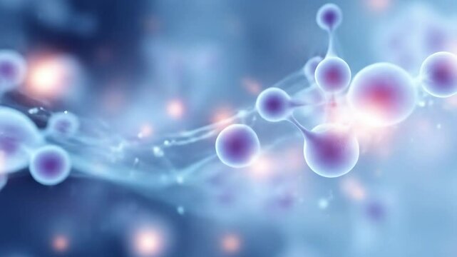 Microscopic view of molecular structures in light blue. Science and medicine abstract concept for biological video footage.