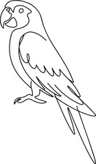 Fototapeta premium continuous line drawing of a parrot perched in side profile with long tail and curved beak on white background