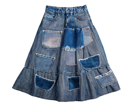 Patchwork Denim Maxi Skirt
