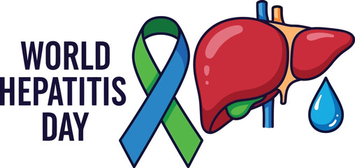 Fototapeta premium Illustration for world hepatitis day featuring a liver a ribbon and a teardrop on a white background