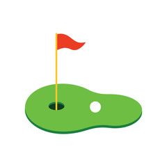Cartoon Golf Green, Flag, Hole, and Ball on a Putting Surface