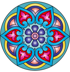 Bold Geometric Mandala – Blue and Red Sacred Symbol Vector