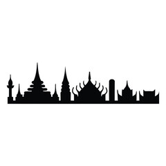 Bangkok Riverside Skyline Icon, Vector, Illustration, Icon, Outline, Line Art, Silhouette, Logo, White Background.