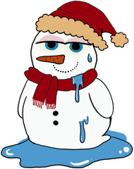 melty snowman with santa hat