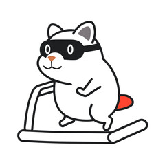 Naklejka premium Dazed Hamster in Virtual Reality Glasses Wobbles on a Tiny Treadmill