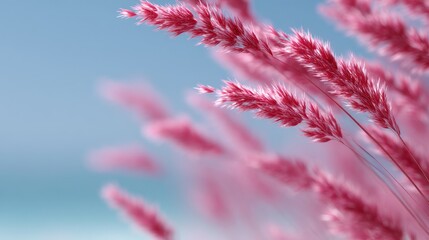 A beautiful close-up of pink grass swaying in the gentle breeze. The delicate texture and vibrant color create an enchanting effect. Perfect for nature lovers and artistic projects. AI