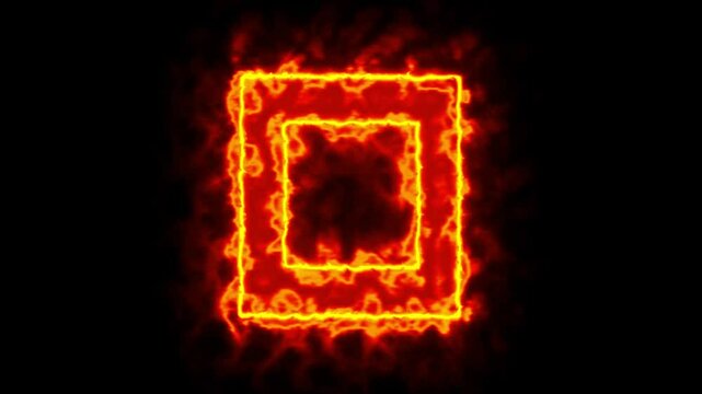 The moving animation takes the form of a square frame that glows in the dark like a saber sword. Background of rotating glowing square.