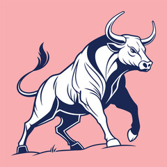 Powerful Charging Bull Vector Illustration on Pink