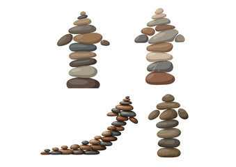Fototapeta premium Upward arrow formed from stacked stones, symbolizing balance and progress with a neutral earthy palette on clean transparent background