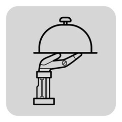 Robotic hand holding cloche, symbolizing automated service. Blend of technology and hospitality, illustrating modern dining concepts