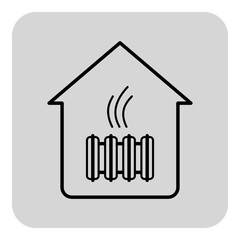 Simple outline graphic of house structure with heating system inside. Warmth and comfort concept