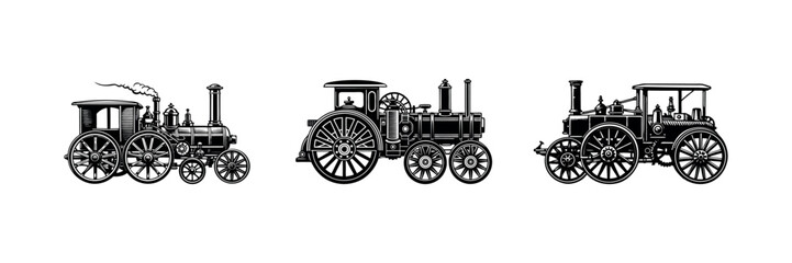 Classic Farm Tractor Silhouette – Retro Agricultural Equipment Vector Design