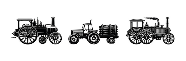Classic Farm Tractor Silhouette – Retro Agricultural Equipment Vector Design