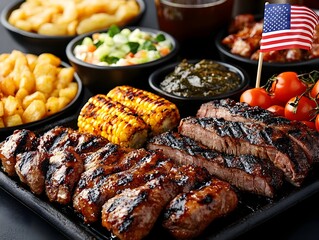 Grilled steak, sides, 4th July feast