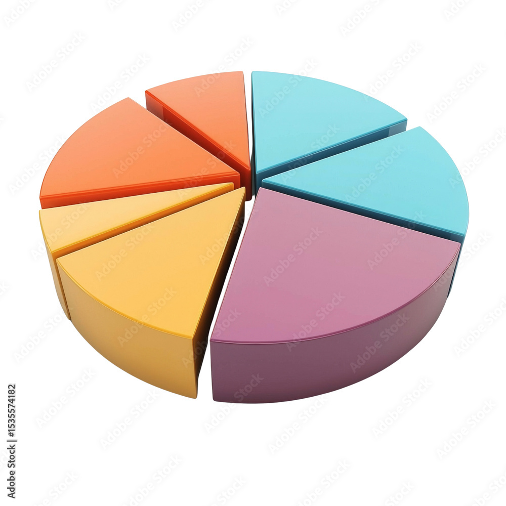 Poster colorful pie chart model representing data segments, ideal for presentations and educational purpose
