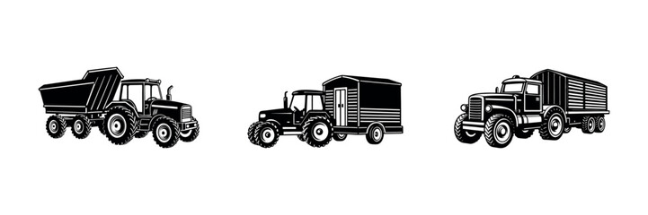 Classic Farm Tractor Silhouette – Retro Agricultural Equipment Vector Design