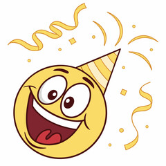 Obraz premium Excited emoji with golden party streamers