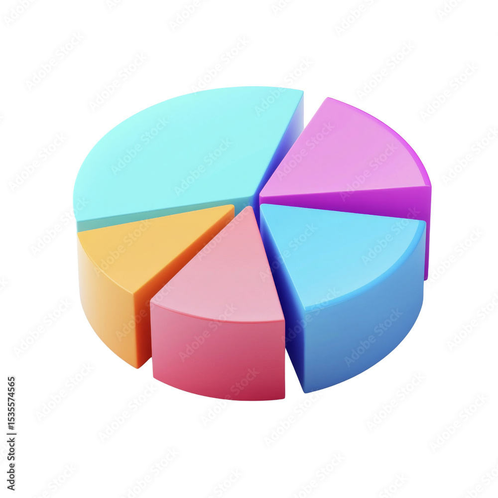 Poster colorful pie chart model representing data segments, ideal for educational and business presentation