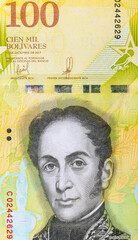 100 Bolivares of Venezuela with a portrait of Simon Bolivar. Money of Venezuela