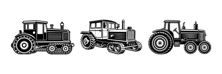 Classic Farm Tractor Silhouette – Retro Agricultural Equipment Vector Design