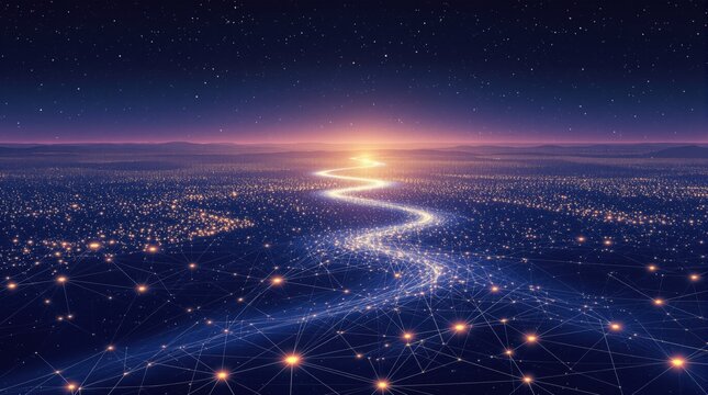 Network Connection Across City Skyline at Night