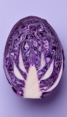 Fototapeta premium Halved Purple Cabbage on Pastel Violet Background with Intricate Patterns