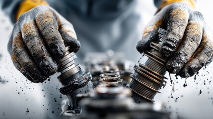 Hands holding metal parts