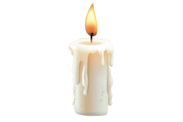Minimalist White Wax Candle Burning – Isolated PNG