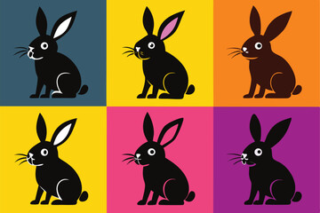 Fototapeta premium Colorful pop art style illustration of a black rabbit in a six panel arrangement