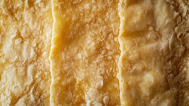 Close-up of Golden Baked Puff Pastry Layers with Rough and Flaky Texture