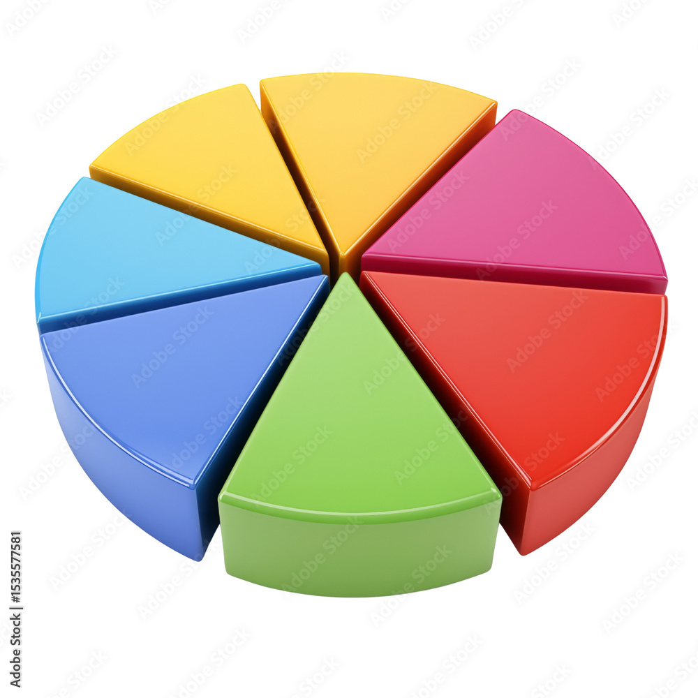 Poster colorful pie chart segments in vibrant hues, ideal for presentations and data visualization. this gr